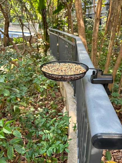 Railing/Fence/Pole Mount Bird Feeder 8" Metal Mesh Birdseed Tray for Deck/Balcony/Porch Wildbird Feeding Large Clamp(3" Max) Platform Wild Bird Feeder