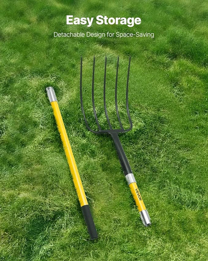 VEVOR Garden Fork, 5-Tine Gardening Pitchfork with Fiberglass Handle, 57 in Heavy Duty Digging Fork with Y Grip, Forged Steel Spading Fork for Hay Potato Composting Transplanting Aeration