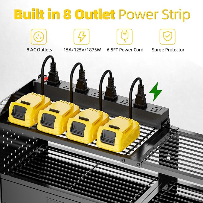 Power Tool Organizer Wall Mount Heavy Duty 400 lbs, 4 Layers Storage Rack with 9 Drill Holders & Battery Storage, Cordless Tool Organizer for Garage, Workshop & Tool Room