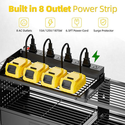 Power Tool Organizer Wall Mount Heavy Duty 400 lbs, 4 Layers Storage Rack with 9 Drill Holders & Battery Storage, Cordless Tool Organizer for Garage, Workshop & Tool Room