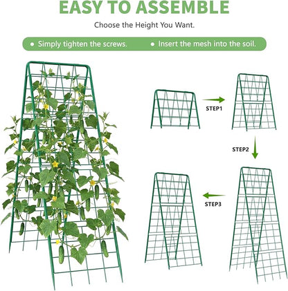 DoCred Cucumber Trellis, 71" H 2 Pack Metal Foldable Upgraded A Frame Garden Trellis for Raised Bed Climbing Plants, Vegetables, Including Plant Support Clips, Twist Ties, Plastic Ties, Green