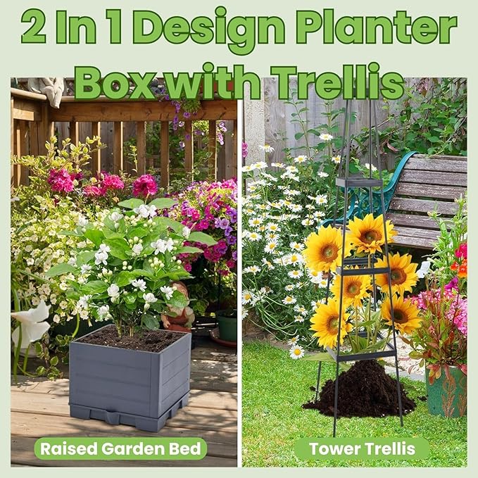 Lancisism 2 Pack Raised Garden Bed Tomato Planter with Trellis - 57" Self Watering Planter Box for Climbing Plants Vegetables Flowers - Garden Tomato Pots with Cage for Patio Greenhouse Indoor Outdoor