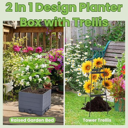Lancisism 2 Pack Raised Garden Bed Tomato Planter with Trellis - 57" Self Watering Planter Box for Climbing Plants Vegetables Flowers - Garden Tomato Pots with Cage for Patio Greenhouse Indoor Outdoor