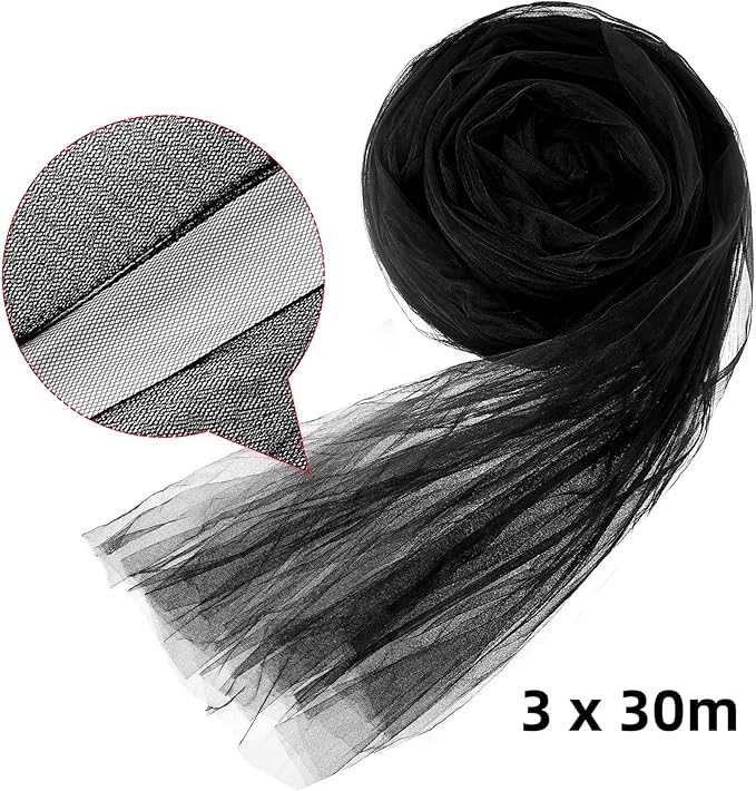 Zonon Mosquito Netting Garden Insect Mesh Netting Garden Patio Mesh Screen Net Fly Insect Bug Bird Net Barrier for Patio Balcony Porch Gazebo Vegetables Fruits Plant Protection(9.84 x 98.43 ft,Black)