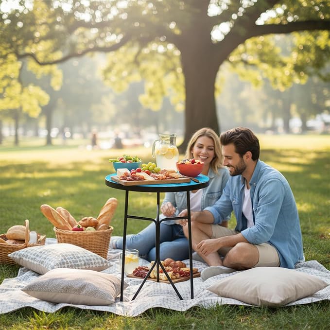 12 Inch Folding Outdoor Side Tea Table,Crabs and Shells Coffee Tables, Plant Tables Indoor,Garden or Living Room Decor Afternoon Tea Dinner Table, Simple Assembly Cast Iron Plant Stand