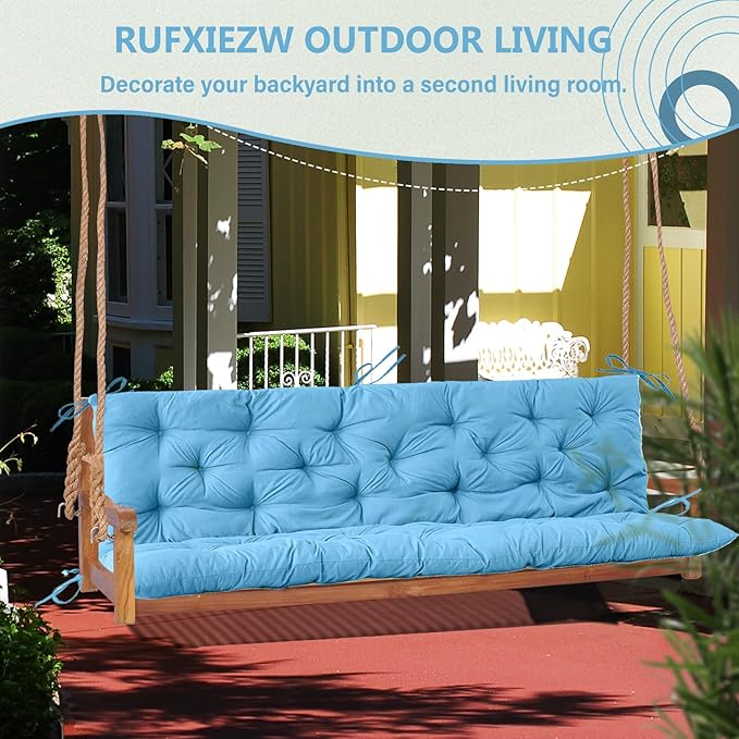 2/3 Seater Swing Replacement Cushion, Waterproof Porch Swing Cushions with Backrest, Thickened Bench Cushions for Outdoor Furniture, for Outdoor Patio Swing (Sky Blue, 60 * 40 in)