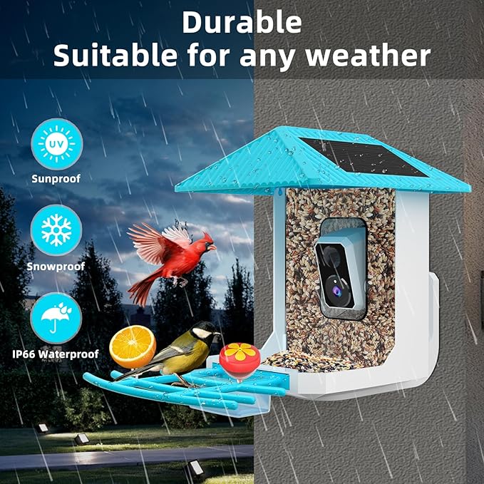Uniter® 2.5K Smart Bird Feeder with Camera, 5G &2.4G WiFi, Solar Video Birds Feeder with AI Identify Birds Species, Live View, Capture Bird Video, Instant Arrival Alerts, Ideal Gift for Birdlover