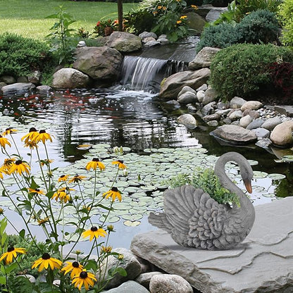 Unique Planters Swan Flower Pot Large – 18.5 Inch Planter Pots for Indoor Outdoor Concrete Finish Animal Swan Planters Resin Planter Garden Decoration Pot for Plants 18.5*9.75*14.5 Inch LC Lcdecohome