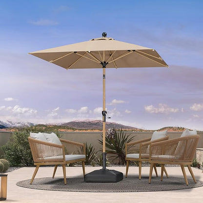 PURPLE LEAF 6.5' x 6.5' Square Patio Umbrella Market Umbrella Aluminum Outdoor Table Umbrella with Push Button Tilt & 8 Sturdy Ribs and Crank Commercial Sun Umbrella for Pool Backyard Deck, Taupe