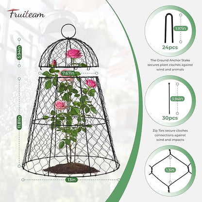 FRUITEAM 12Pcs Wire Plant Covers, 13×15.74in Large Plant Protectors from Animals, Chicken Wire Cloche Plant Cages for Outdoor Plants, Vegetables