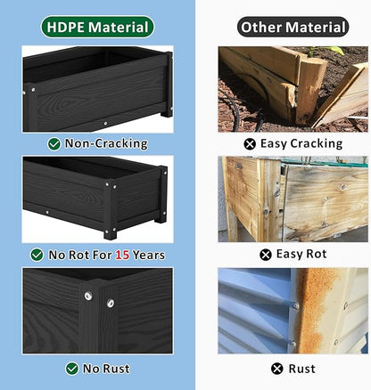 HDPE Raised Planter Box Outdoor,Rot-Resistant and Non-Cracking,Raised Beds for Gardening 29.5 * 14.4 * 9.8 in for Yard,Lawn,Outdoor Planter Boxes Rectangle with Drainage Holes Black