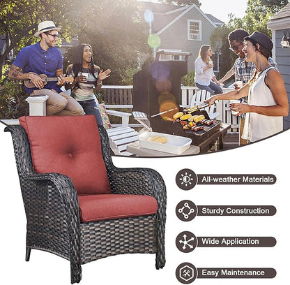 HUMMUH Outdoor Furniture 6 Pieces Patio Furniture Set Wicker Outdoor Sectional Sofa with 2 Patio Chairs,Ottomans,Coffee Table(Brown/Red)