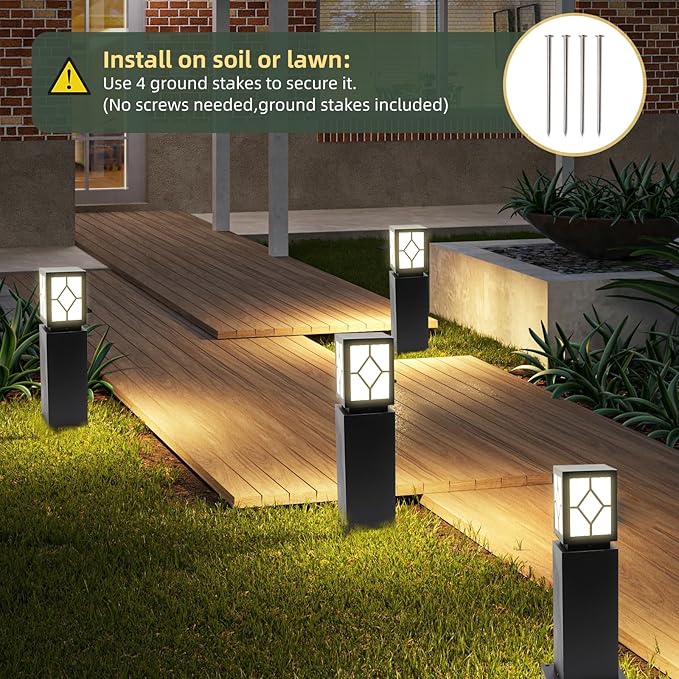 Landscape Path Lights 24" IP65 Waterproof Bollard Lights, Heavy Duty Steel Stable Widened Base E27 Lamp Holder, Modern Outdoor Path Lights Bollard for Lawn, Patio, Courtyard, Driveway, Lozenge 1pack