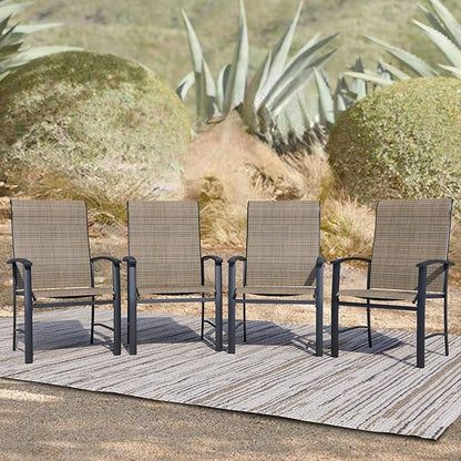 Patio Dining Chairs Set of 4, Outdoor Dining Chairs with High Back, Metal Outdoor Chair Set with Comfort and Durability, Patio Chair for Deck Lawn Kitchen Garden Backyard, Mocha