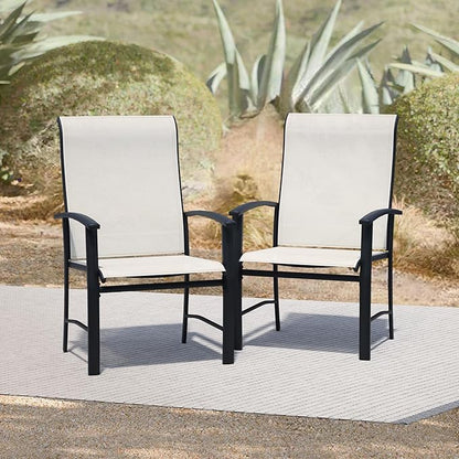 Patio Dining Chairs Set of 2, Outdoor Dining Chairs with High Back, Metal Outdoor Chair Set with Comfort and Durability, Patio Chair for Deck Lawn Kitchen Garden Backyard, Oyster Beige