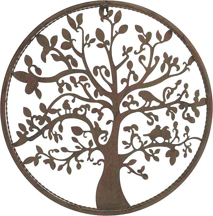 SAFAVIEH Outdoor Collection Tree of Life Antique Blue 20-inch Round Iron Wall Art