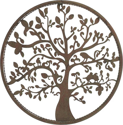 SAFAVIEH Outdoor Collection Tree of Life Antique Blue 20-inch Round Iron Wall Art