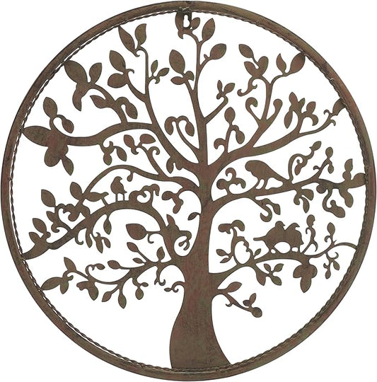 SAFAVIEH Outdoor Collection Tree of Life Antique Blue 20-inch Round Iron Wall Art