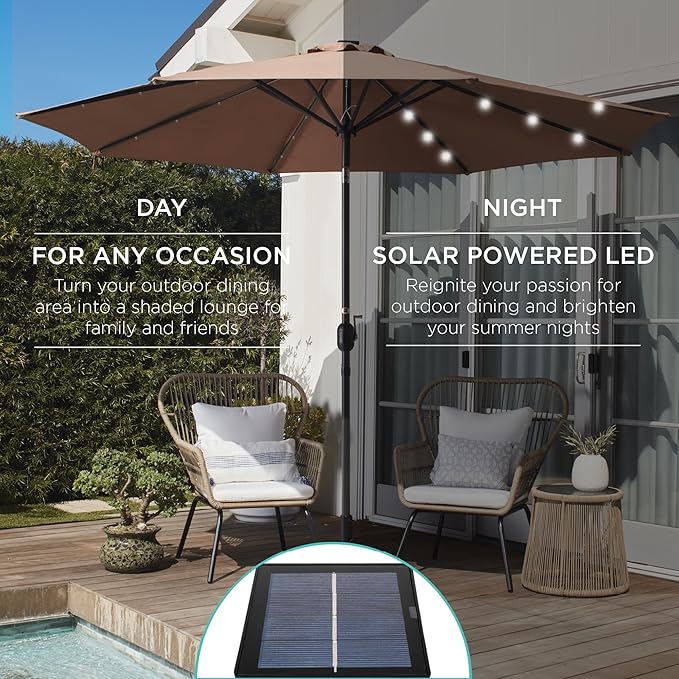 Best Choice Products 10ft Solar Polyester LED Lighted Patio Umbrella w/Tilt Adjustment and UV-Resistant Fabric - Breeze Blue