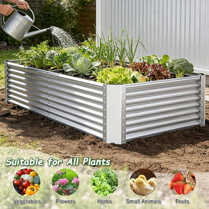 Tall Galvanized Raised Garden Bed Kit Outdoor Patio,6x3x2ft Large Rectangular Metal Planter Boxes,Deep Root Box Planter for Gardening, Vegetables, Flowers, Herbs, 1 Pack, Silver