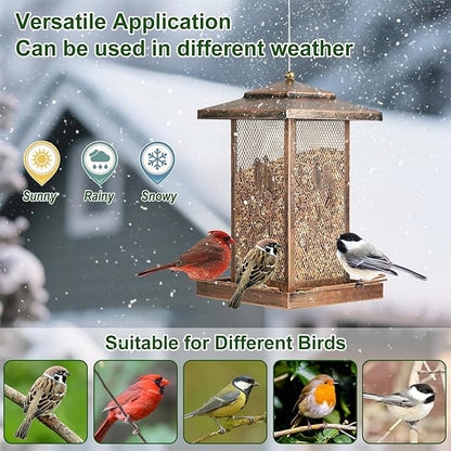 LBTING Bird Feeder for Outside, Metal Lantern-Shaped Bird Feeder, Wild Bird Feeders for Hanging Outdoor Garden Yard, Birds Pattern