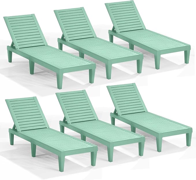 Nestl Sun Tanning Chair - Sage Green Chaise Lounge Chair Outdoor, Lightweight Pool Lounge Chairs Set of 6, Adjustable 5-Position Reclining Lawn Chair, Waterproof Beach Outdoor Lounge Chairs