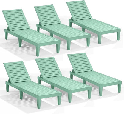 Nestl Sun Tanning Chair - Sage Green Chaise Lounge Chair Outdoor, Lightweight Pool Lounge Chairs Set of 6, Adjustable 5-Position Reclining Lawn Chair, Waterproof Beach Outdoor Lounge Chairs