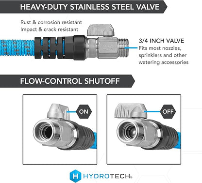 HydroTech 25 ft Expandable Garden Hose - Pro Series, 2x Max Flow, 3/4" No-Kink Flexibility, Lightweight Hose for Lawn, Garden, Car Washing, Deck and Patio Cleaning