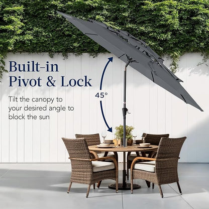 Best Choice Products 10ft 3-Tier Market Patio Umbrella, Outdoor Sun Shade with Tilt, Crank Lift, 8 Ribs for Backyard, Deck, Poolside – Slate