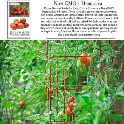 Roma Heirloom Tomato Seeds for Planting – 300+ Non-GMO Seeds, Botanical Name: Solanum lycopersicum, 90% Germination Rate, Classic Paste Tomato for Sauces & Canning, by Isla’s Garden Seeds, Gift Idea