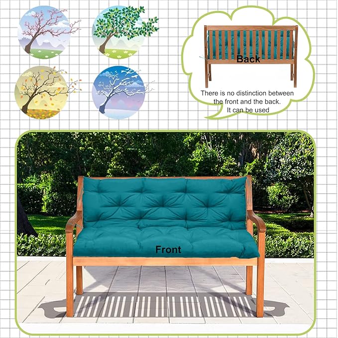 Swing Replacement Cushions with Backrest, 2 or 3 Seater Waterproof Non-Slip Overstuffed Swing Pad, Indoor/Outdoor Bench Cushion for Porch Chair Swing Garden Furniture(Lake Blue 40 * 40 in)