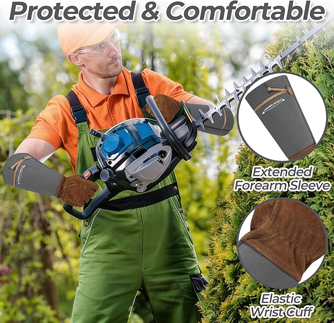 HLDD HANDLANDY Long Gardening Gloves for Women Men - Leather Rose Pruning Gloves Thorn Proof - Breathable Working Glove