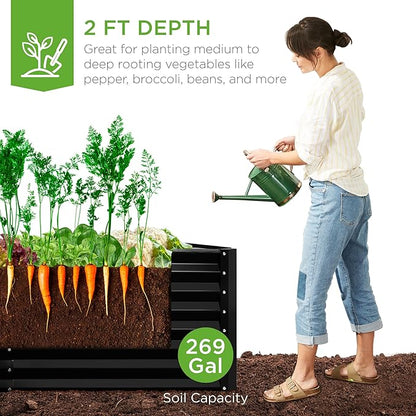 Best Choice Products 6x3x2ft Outdoor Metal Raised Garden Bed, Deep Root Box Planter for Vegetables, Flowers, Herbs, and Succulents w/ 269 Gallon Capacity - Black