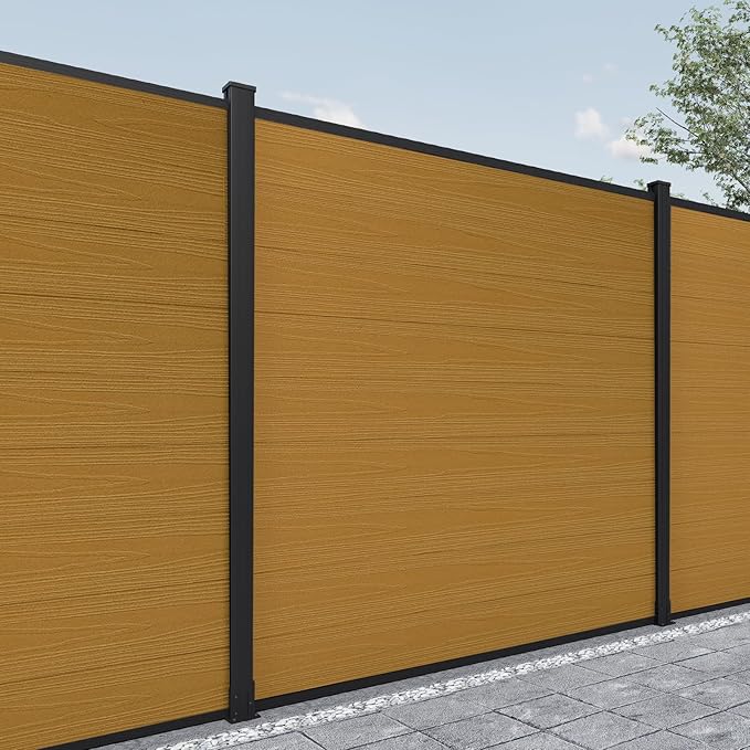 Mondaria Privacy Fence Panels for Outside, 6ft(W) x 6ft(H) Outdoor Fence with 2 Posts, Wind Resistant Wood Plastic Composite Fencing Panels for Patio,Backyard,Garden and Swimming Pool(Yellow Teak)