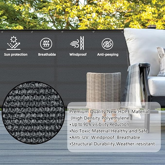 SUNLAX Custom Size 3.3'x12' Dark Grey Fence Covering Privacy Screen Windscreen with Bindings & Grommets,Heavy Duty for Commercial and Residential, 90% Blockage, Cable Zip Ties Included