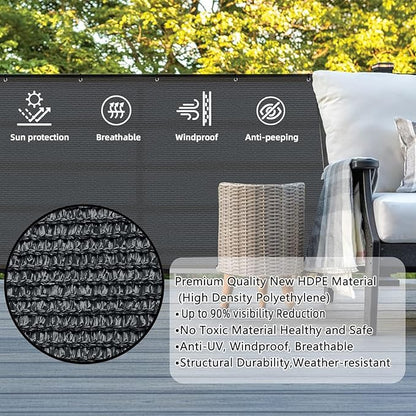 SUNLAX Custom Size 3.3'x12' Dark Grey Fence Covering Privacy Screen Windscreen with Bindings & Grommets,Heavy Duty for Commercial and Residential, 90% Blockage, Cable Zip Ties Included