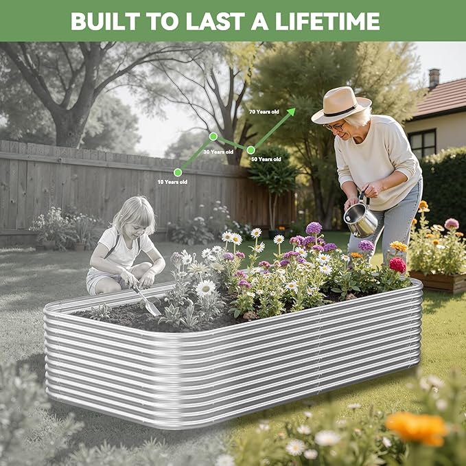 2 Pack Tall 8FT Raised Beds for Gardening, Corrugated Galvanized Steel Raised Garden Bed, Outdoor Metal Above Ground Garden Bed for Vegetables and Flowers-8x3FT