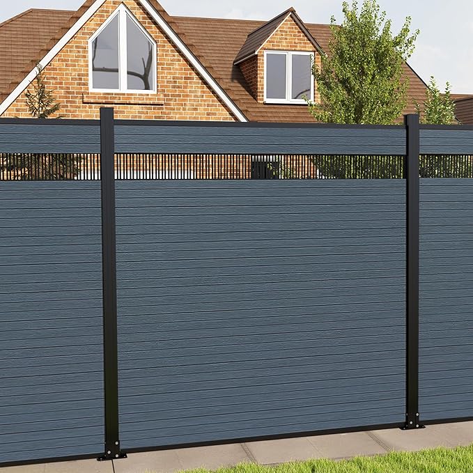 6 Feet×6 Feet Privacy Fence, Outdoor Wood Plastic Composite Fence Panel, Waterproof Security Barriers Fencing, WPC (Gray, Vertical (1 Panel - 1 Post))