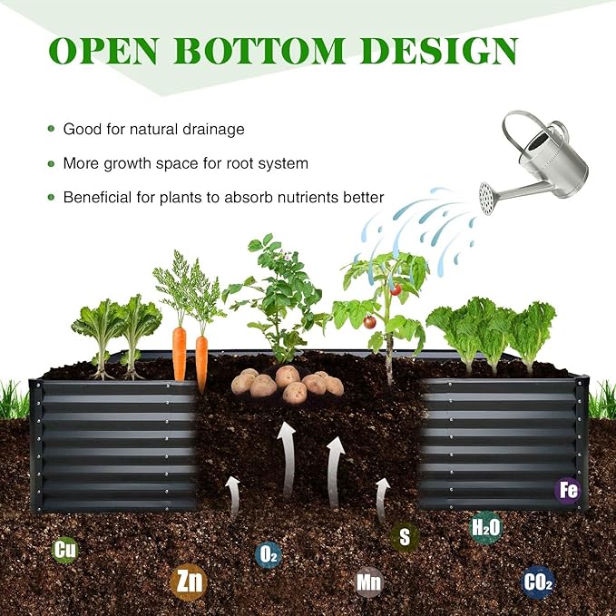 GrowHaus 8x4x2FT Galvanized Raised Garden Bed, Planter Boxes Outdoor Large Metal Garden Beds for Planting Vegetables Flowers Herbs Rectangle Dark Gray