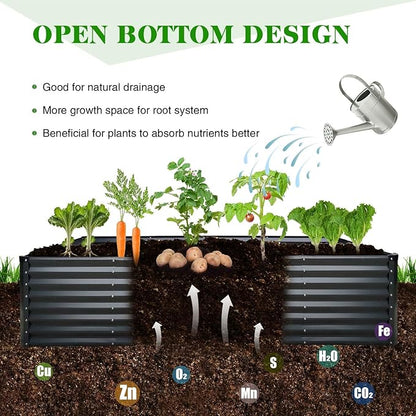 GrowHaus 8x4x2FT Galvanized Raised Garden Bed, Planter Boxes Outdoor Large Metal Garden Beds for Planting Vegetables Flowers Herbs Rectangle Dark Gray
