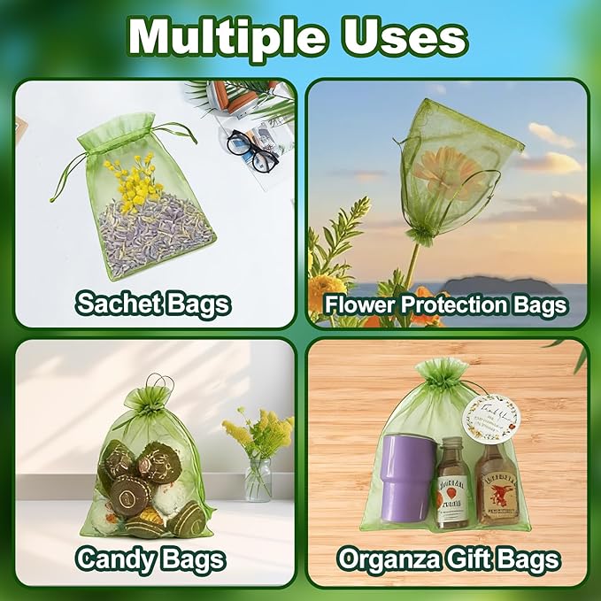 100pcs Green Fruit Netting Bags,5.9x7.9 Inch Drawstring Mesh Pest Bird Barrier for Tomato Apple Peach Plum Garden Fruits