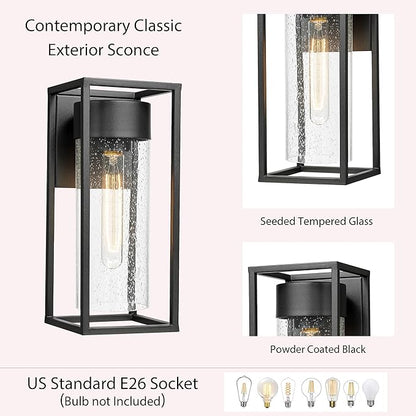 Bestshared Outdoor Modern Wall Light, Exterior Wall Mount Lights, Outdoor Lighting Fixture, Porch Sconce Light with Seeded Glass, Lantern Lamp for Patio, Entryway,Garage (Black, 13" H)