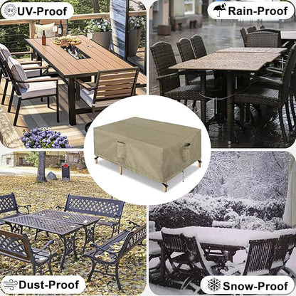 OutdoorLines Outdoor Waterproof Patio Table Furniture Set Covers - Rectangle Couch Sectional Cover Outside Weatherproof Patio Furniture Covering for Deck, Lawn and Backyard 74"L x 47"W x 28"H, Camel