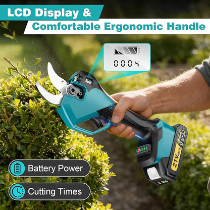 Electric Pruning Shears Cordless - Max 3.2inch Opening Diameter with LED Light & LCD Display, 1600W Brushless Heavy Duty Pruner, 4 Adjustable Size, SK5 Blades, 2 Batteries for Gardening Pruning