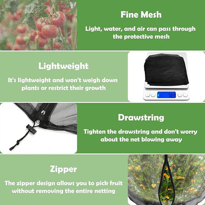 2 Pack Fruit Tree Netting with Zipper and Drawstring, 6.6 x 8.2 Ft Bird Mesh Net Barrier Blueberry Netting for Bushes, Garden Plant Protection Net Cover for Apple Trees Vegetables Fruits