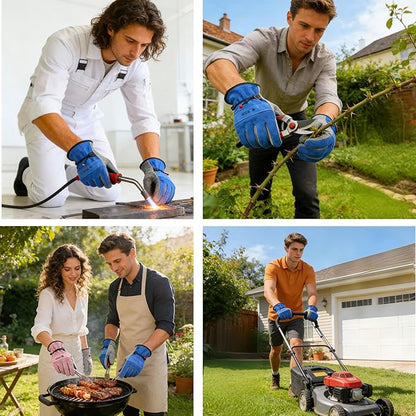 Leather Work Gloves for Men or Women. Medium Glove for Gardening, Tig/Mig Welding, Construction, Chainsaw, Farm, Ranch, etc. Cowhide, Cotton Lined, Utility, Firm Grip, Durable. Blue-Grey M