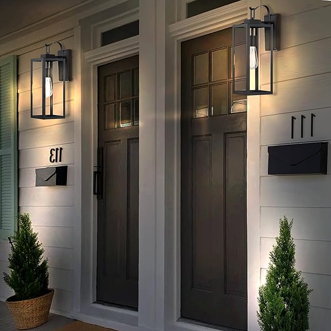 WISBEAM 18 inch Black Outdoor Wall Lantern, Large Size Exterior Porch Sconce Wall Mount, Modern Wall Light for Outside, Black Front Door Lamp with Metal Construction and Clear Glass, 2 Packs