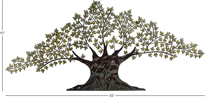 Deco 79 Metal Tree Home Wall Decor Indoor Outdoor Wall Sculpture with Leaves, Wall Art 93" x 2" x 41", Brown