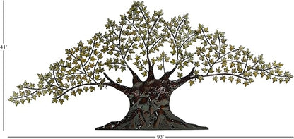 Deco 79 Metal Tree Home Wall Decor Indoor Outdoor Wall Sculpture with Leaves, Wall Art 93" x 2" x 41", Brown