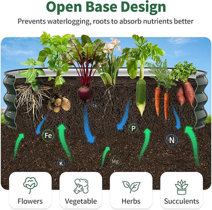 Kesfitt Raised Garden Bed, 4x2x1 FT Galvanized Steel Metal Raised Garden Bed, Oval Open-Bottom Design, 12-Inch Deep for Outdoor Vegetable & Herb Gardening, Forest Green